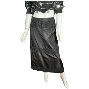 CHETTA B Black Silk Beaded Lace Midi Skirt Size‎ 6 Formal Evening